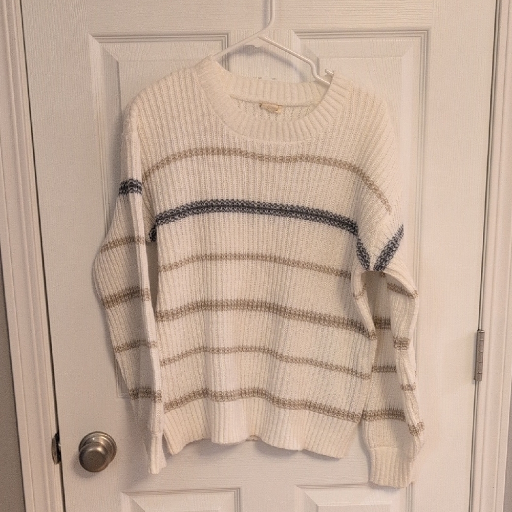 Hem & Thread Striped Crew Neck Sweater - Cream, Grey, Tan